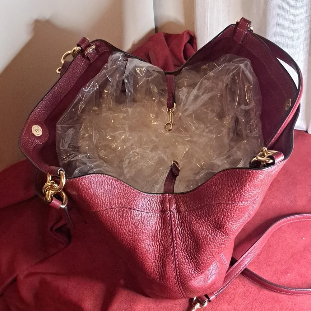 NEW Coach Lexy Pebble Soft Dark Red Leather Satchel Crossbody - Picture 5 of 9